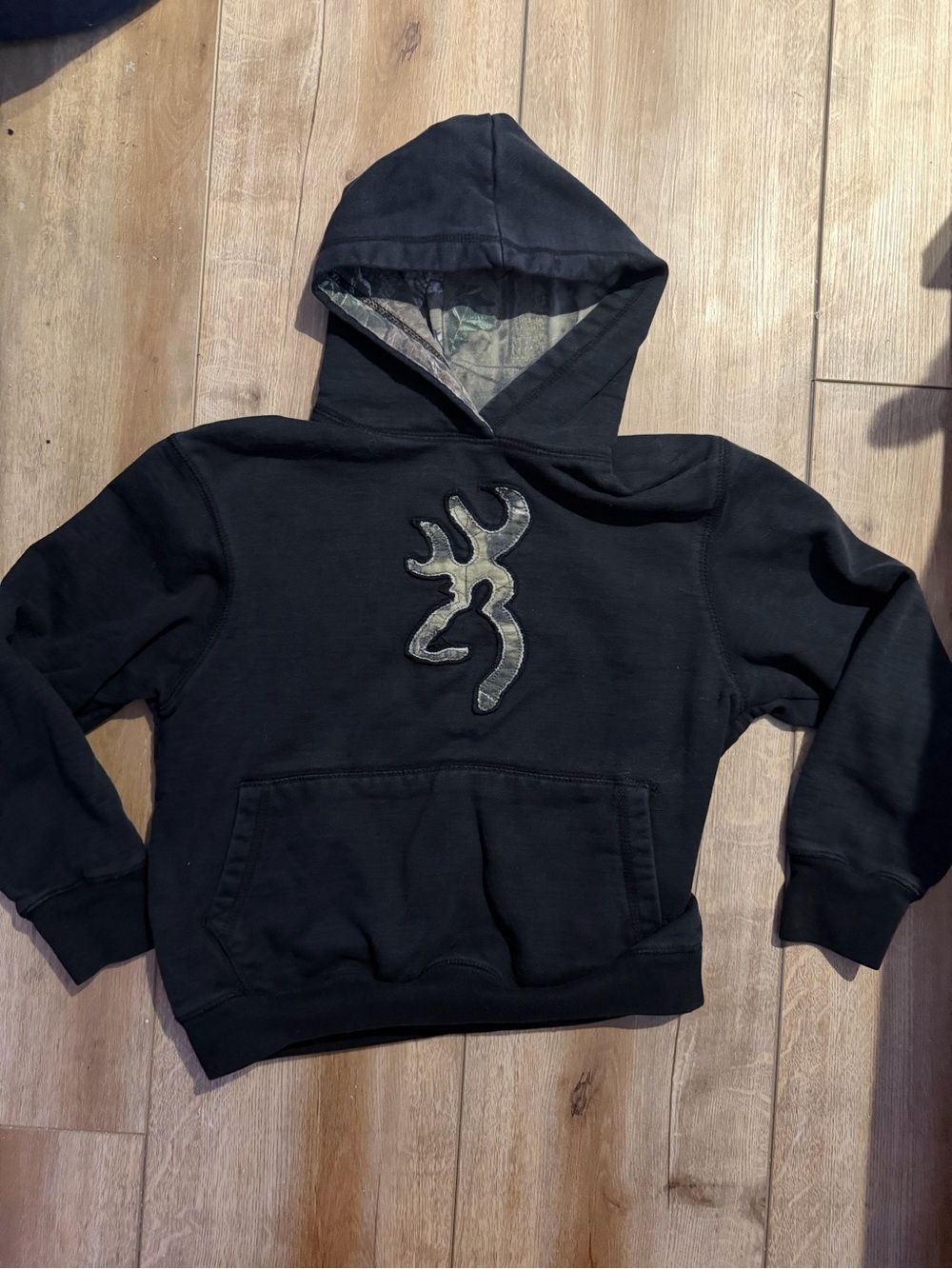 Kids Browning Black Hoodie with Camo Logo
